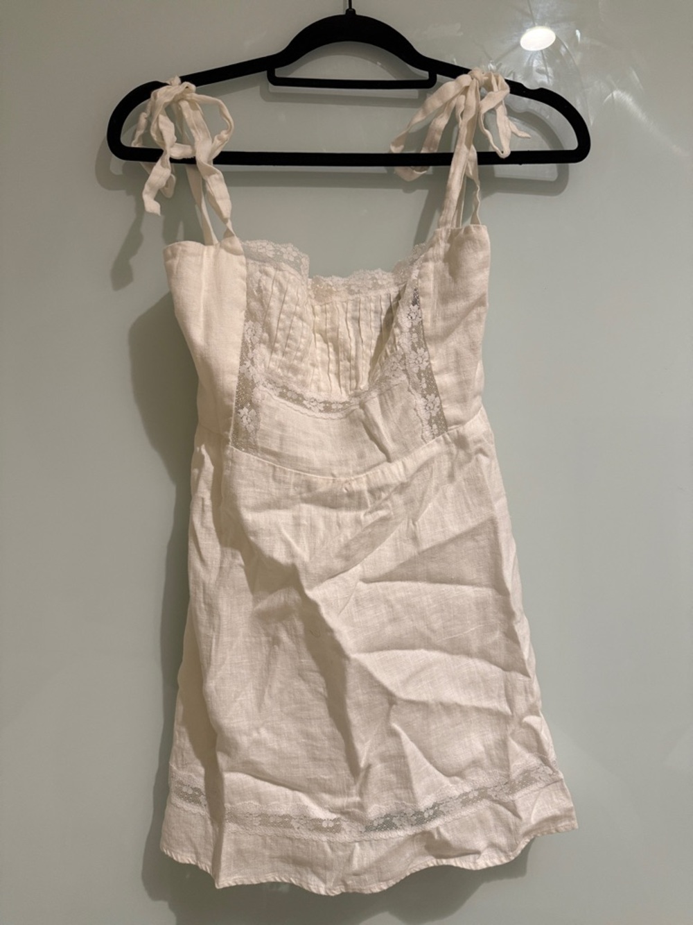 Reformation Cream Lace-Trim Tie-Shoulder Slip